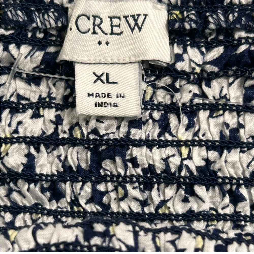 J CREW Black & White Daisy Print Blouse Square Neck Ruffle Hem XL, NWOT